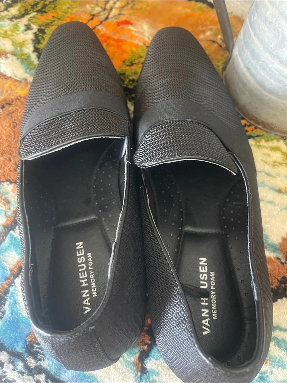 Van Heusen Black Textured Slip-On Loafers